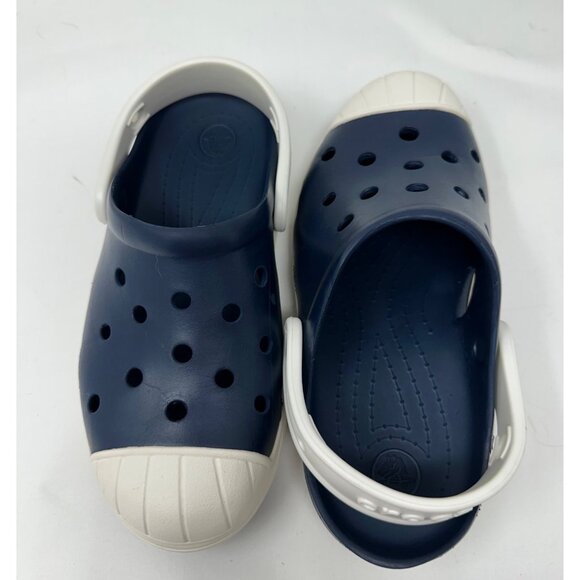 Crocs Kids Navy White Clogs J3 Ventilated Slip-On Sandals Strap Nautical beach - Picture 9 of 14